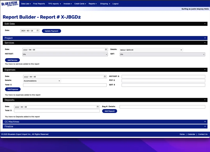 Bluestein Export Import Inc. Intranet
